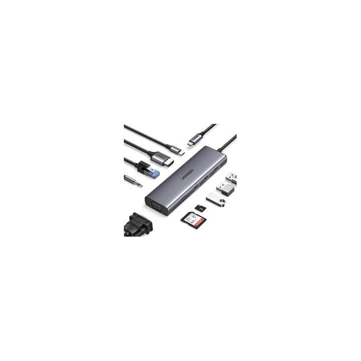 Ugreen 15601 (10in1) USB C To 3*USB3.0, 1*SD, 1 HDMI, 1 VGA, 1 LAN, 1 Micro SD, 1 AUX, 1 PD